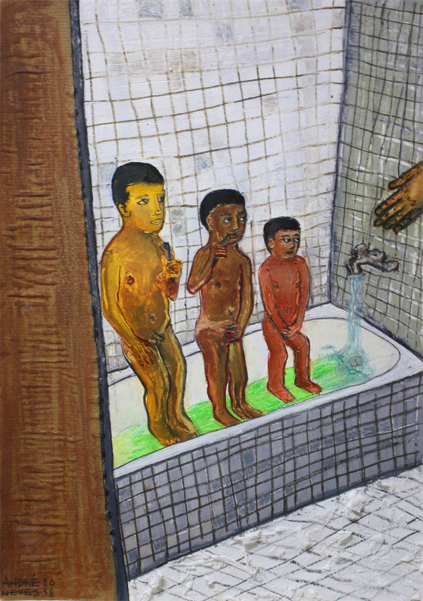 Meninos no Banho, Desenho e Ilustração Colagem Corpo original por André Silva Neves
