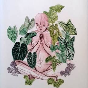 Sukhasana - Alegrar-se, original Figure humaine Gravure Dessin et illustration par Najla Leroy