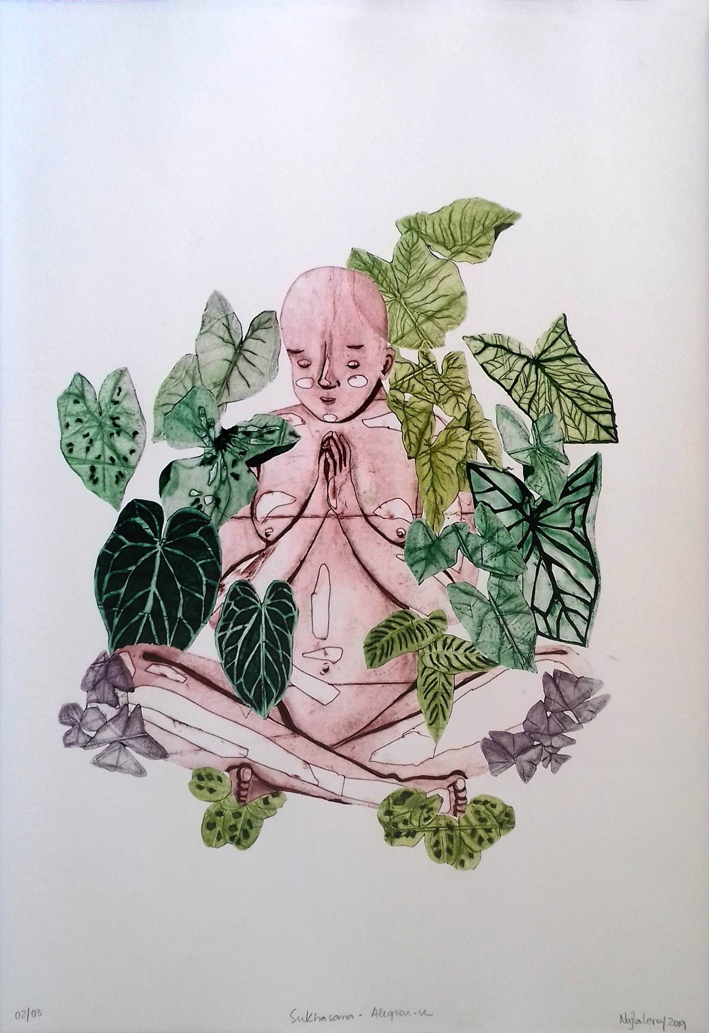Sukhasana - Alegrar-se, original Figure humaine Gravure Dessin et illustration par Najla Leroy