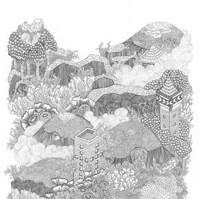 Atlantis #4, original Architecture Encre Dessin et illustration par Anne Pangolin Guéno