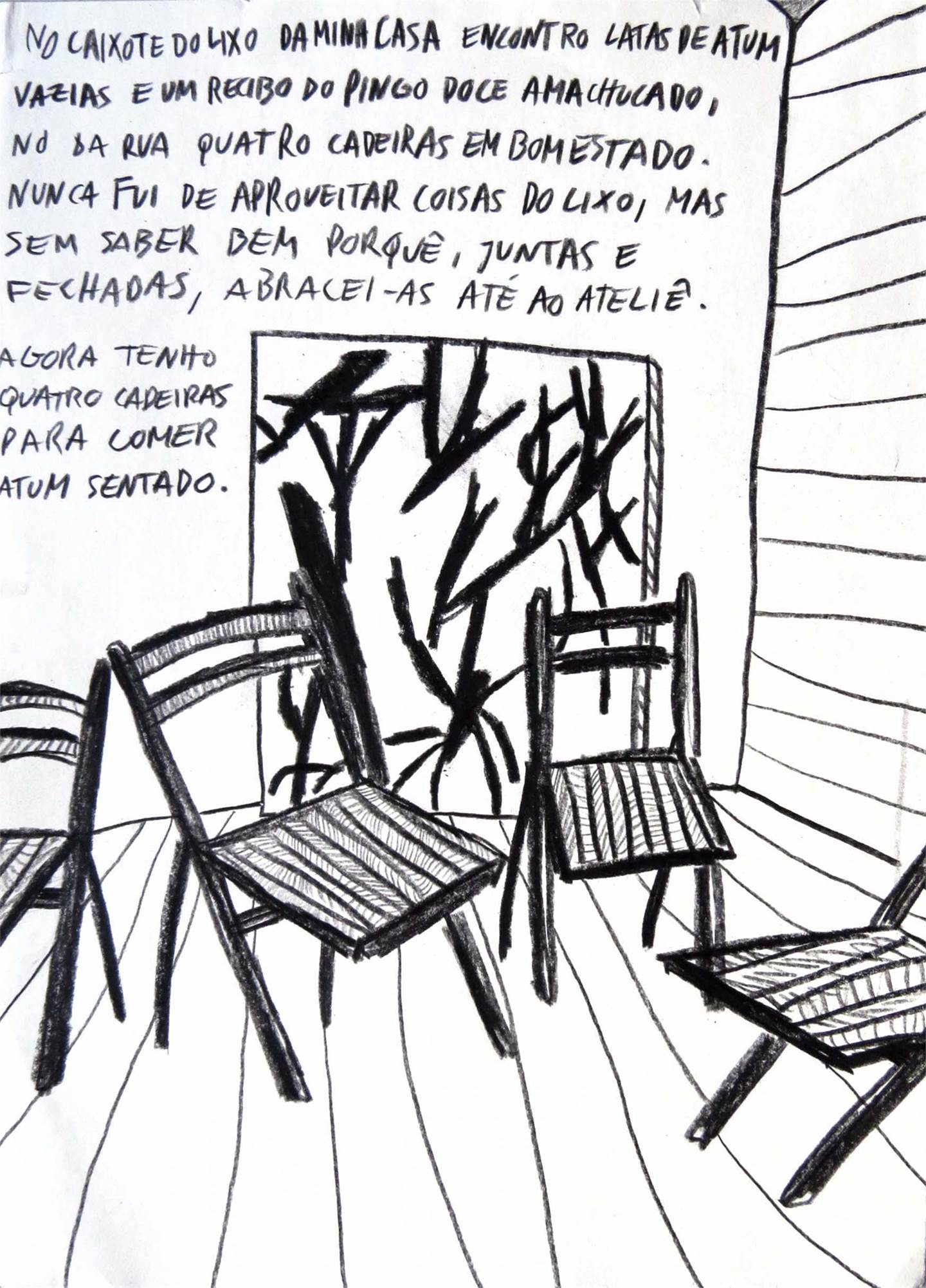 8. Quatro cadeiras, Desenho e Ilustração Carvão Figura Humana original por Hugo Castilho