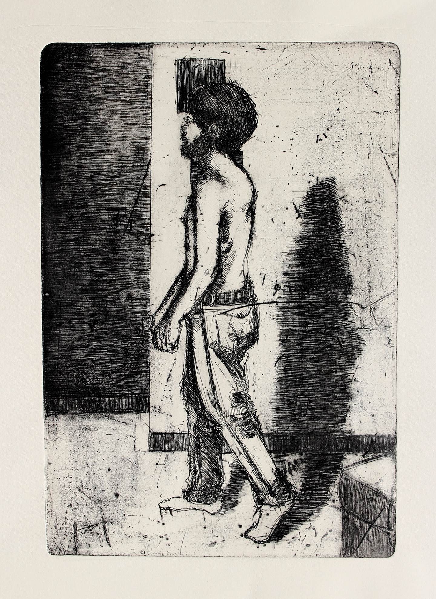 Ele caminha/A caminho da morte, original Human Figure Etching Drawing and Illustration by Flor de Ceres Rabaçal