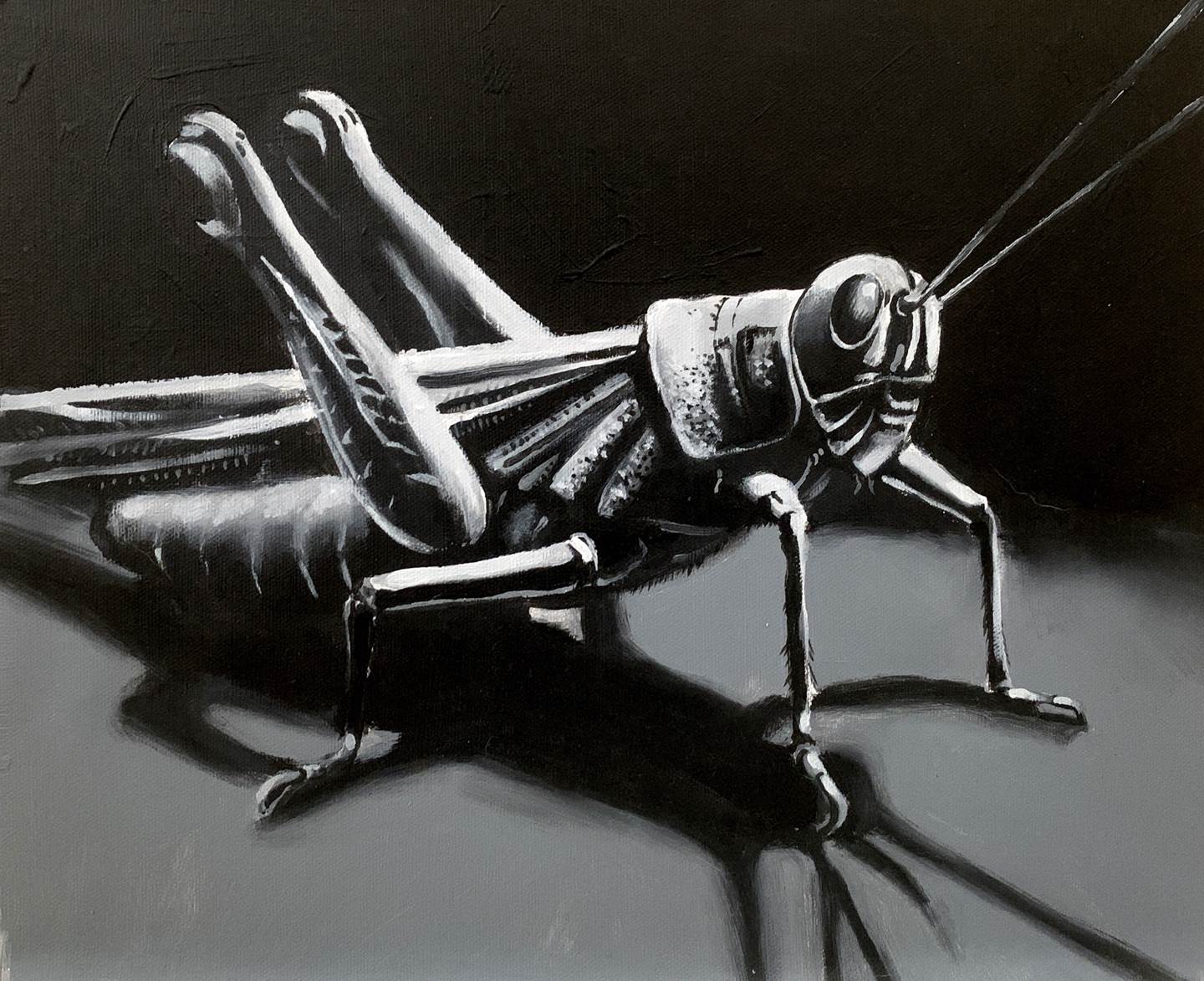 Grasshopper, original Minimalist Acrylic Painting by Qiao Xi