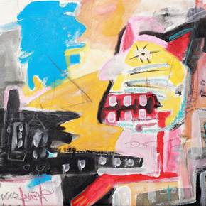 Cat driving a Bus, original Abstrait Acrylique La peinture par Flavio Man