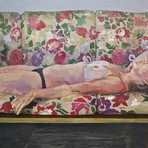 Sofá estampado., original Body Oil Painting by Alejandro Casanova