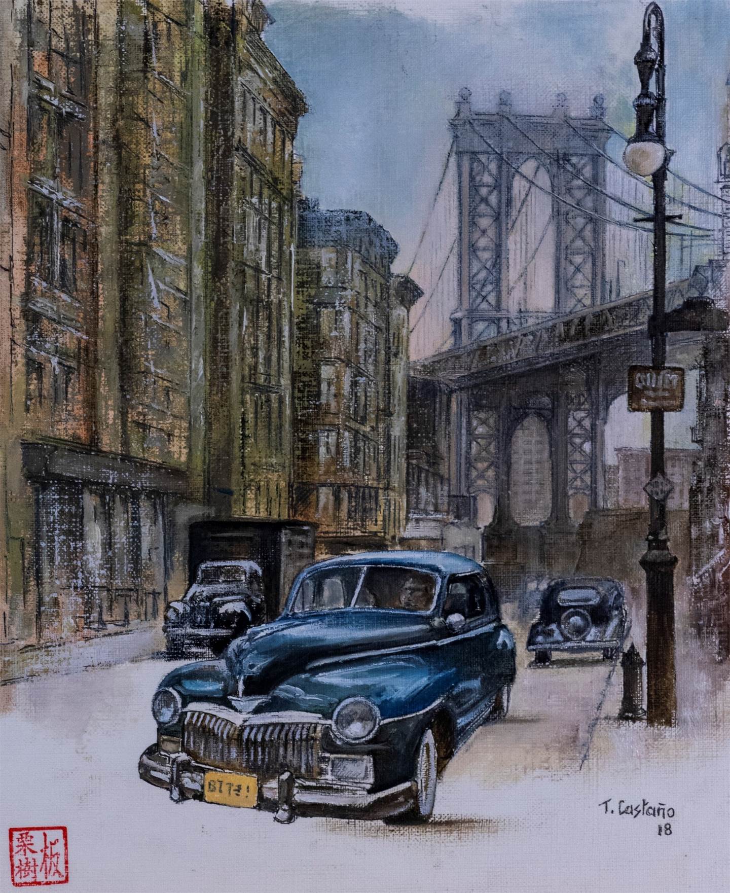 New York 1930. Brooklyn, original Landscape Oil Painting by TOMAS CASTAÑO