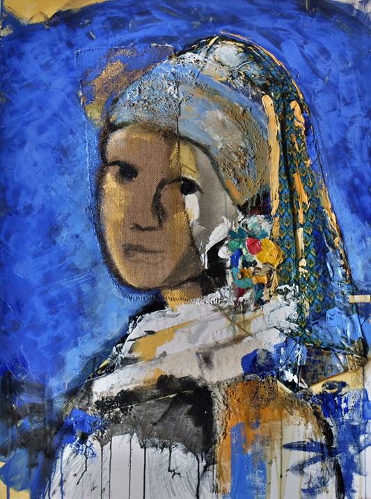 Girl With Color Earring, original Mujer Acrílico Pintura de ELISA DA COSTA
