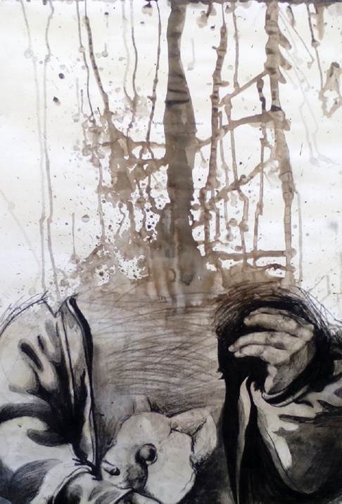 Lost, original Human Figure Charcoal Drawing and Illustration by Sal  Silva