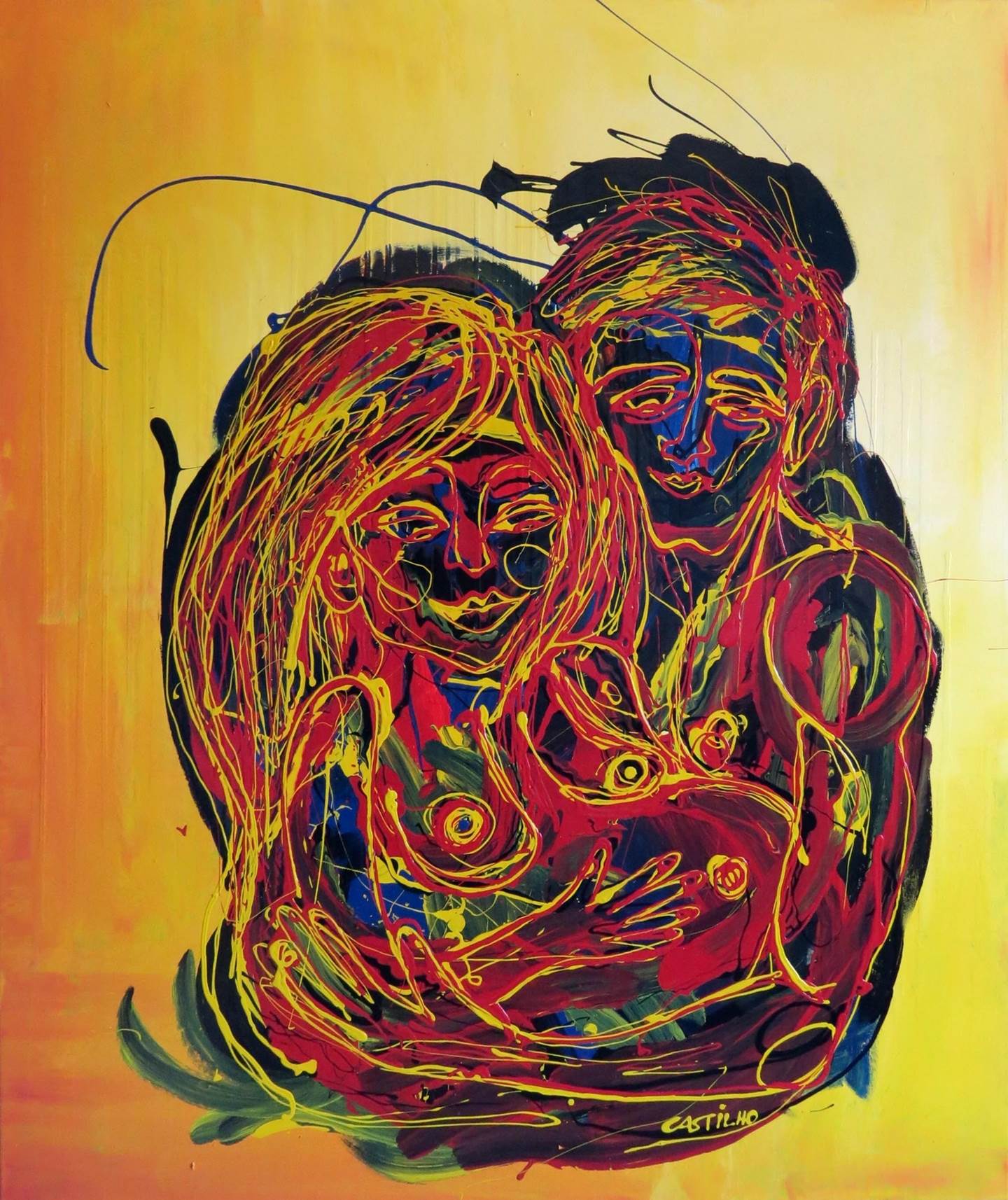 Mulher grávida e companheiro, original Abstract Acrylic Painting by Hugo Castilho