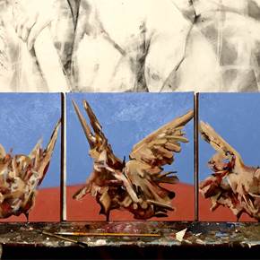 Fighting Doves (triptych), original Abstract Oil Painting by Juan Domingues