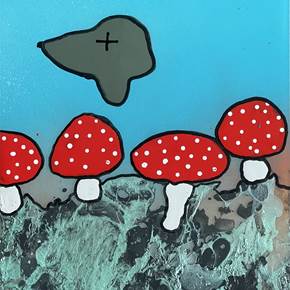 The mushrooms and the cloud #3, original Animals Acrylic Painting by Mario Louro