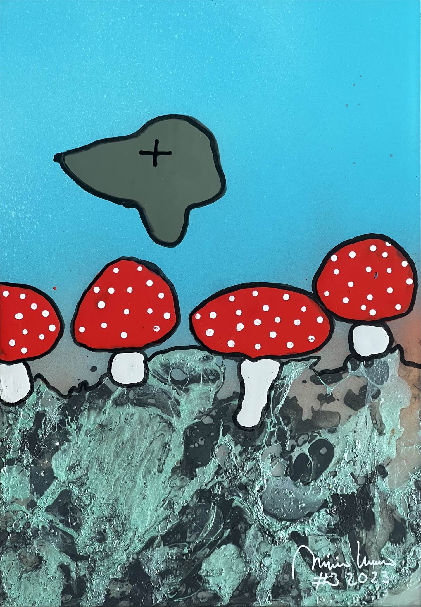 The mushrooms and the cloud #3, original Animales Acrílico Pintura de Mario Louro