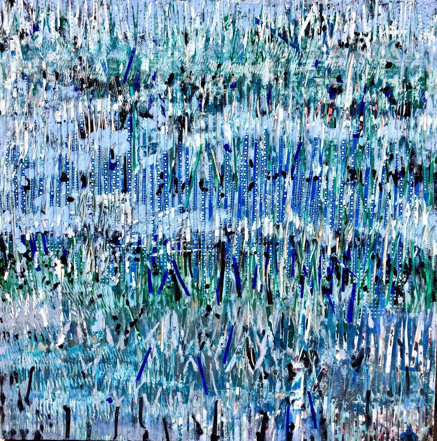 Fields Blue & Green, original Paisaje Técnica Mixta Pintura de Paula Menchen