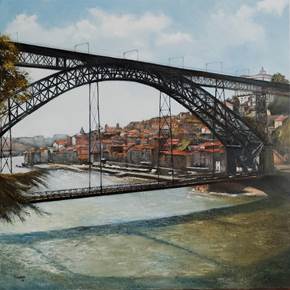 Puente Don Luis I, original Paisaje Petróleo Pintura de TOMAS CASTAÑO