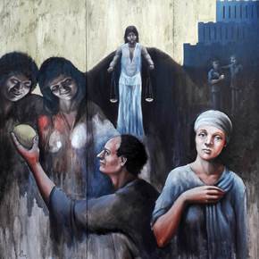 5 Virtudes, original Homme Pétrole La peinture par Fernando Veloso