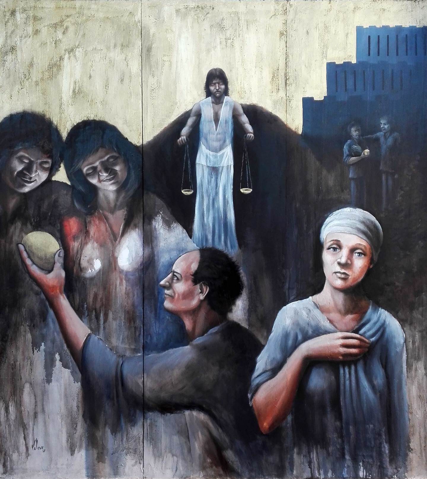 5 Virtudes, original Homme Pétrole La peinture par Fernando Veloso