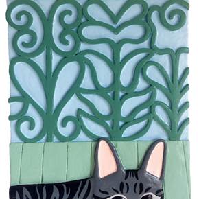 Lá está o gato, à janela do teu quarto, original Animales Técnica Mixta Pintura de Hugo Castilho