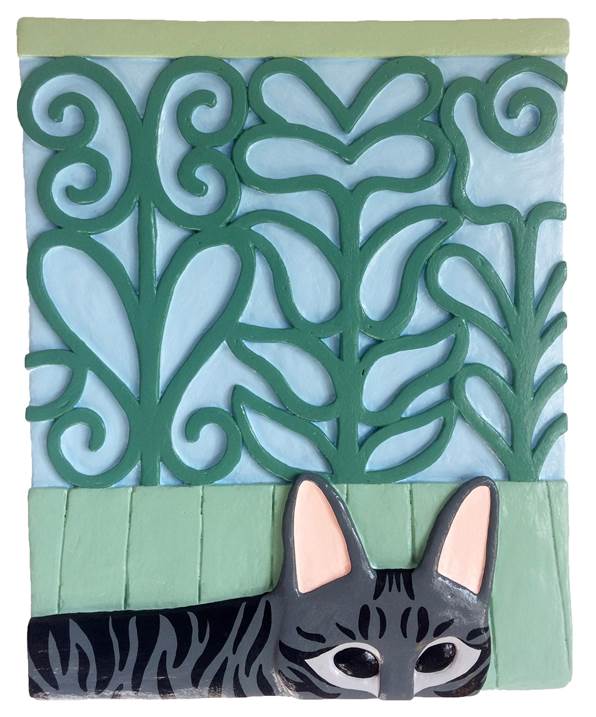 Lá está o gato, à janela do teu quarto, Pintura Técnica Mista Animais original por Hugo Castilho
