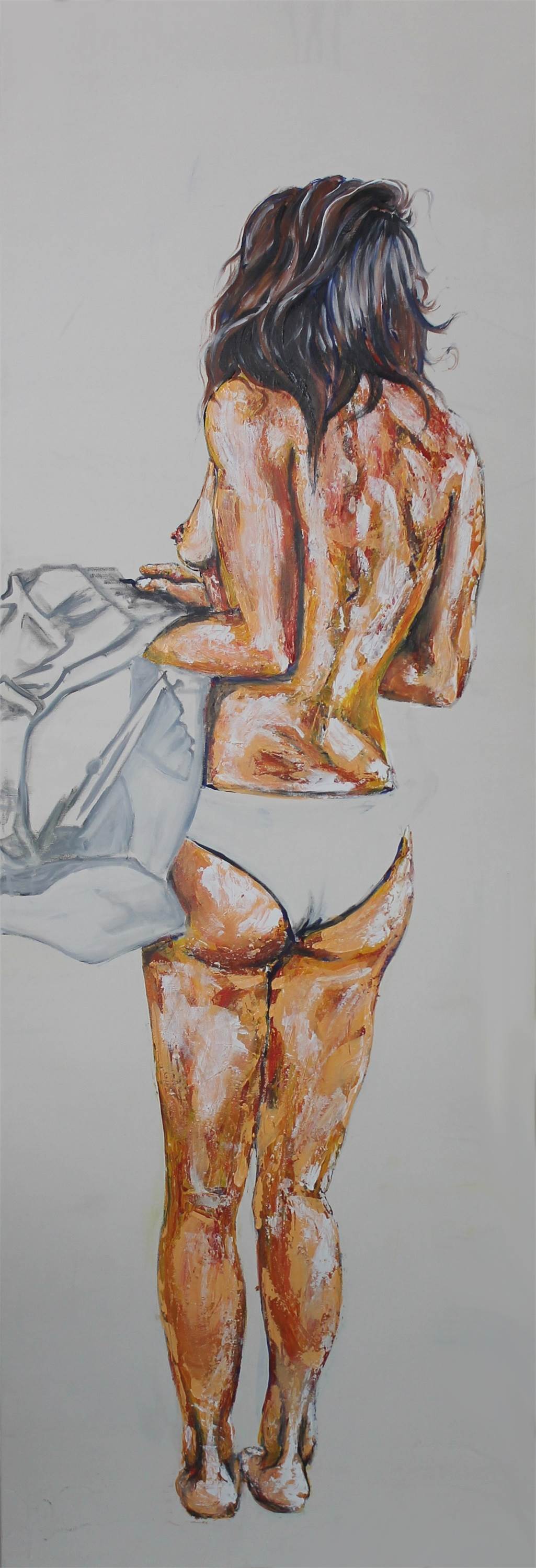 No Provador II, original Figura humana Acrílico Pintura de Manecas  Camelo