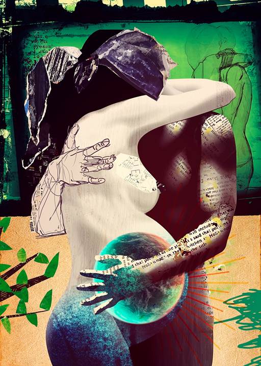 Triple hug (tela), original Resumen Collage Dibujo e Ilustración de Maria João Faustino