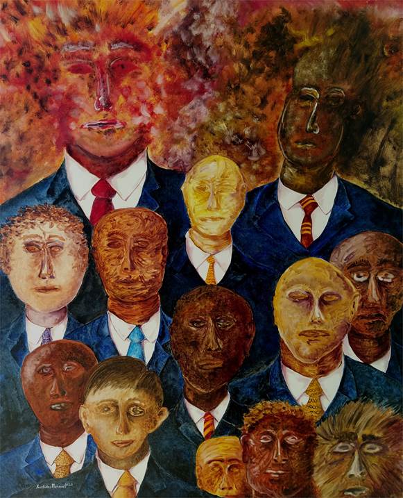 Horda de executivos, original Paysage Pétrole La peinture par Aristides Meneses