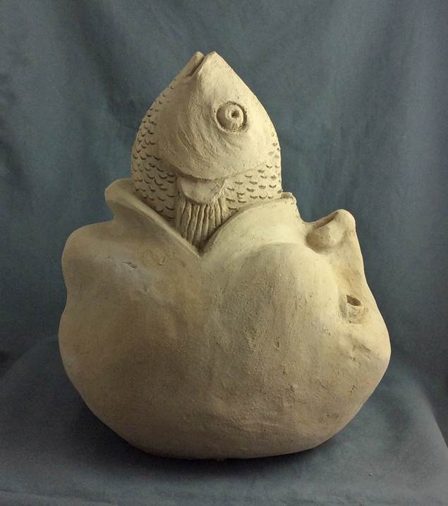 By the mouth dies the fish, original Human Figure Ceramic Sculpture by Sandra Borges