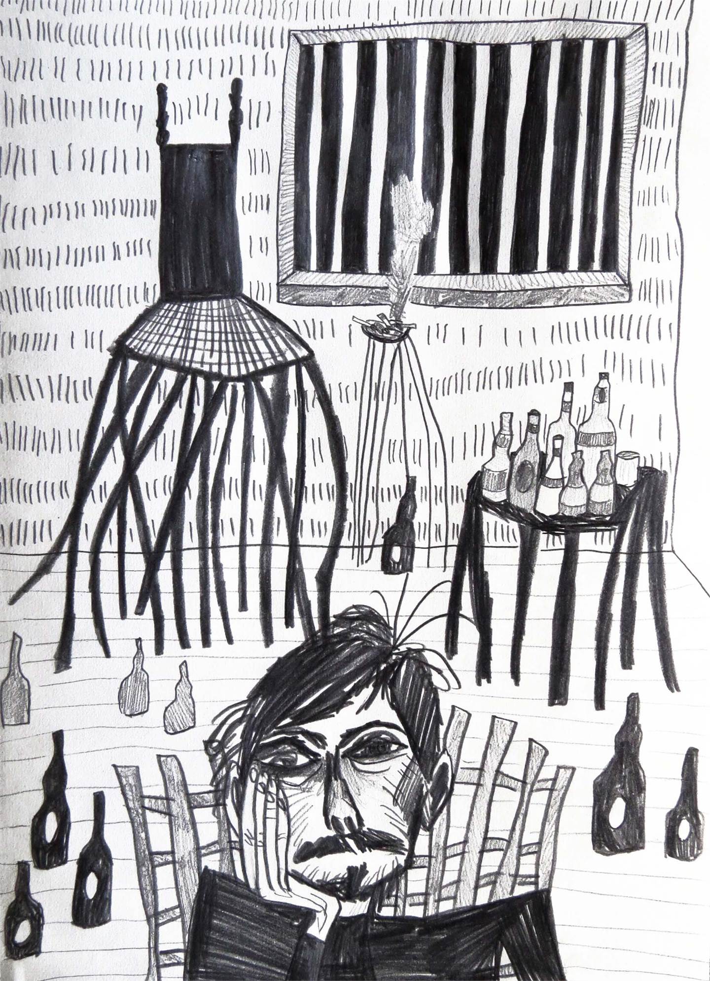 25. No quarto, Desenho e Ilustração Carvão Figura Humana original por Hugo Castilho