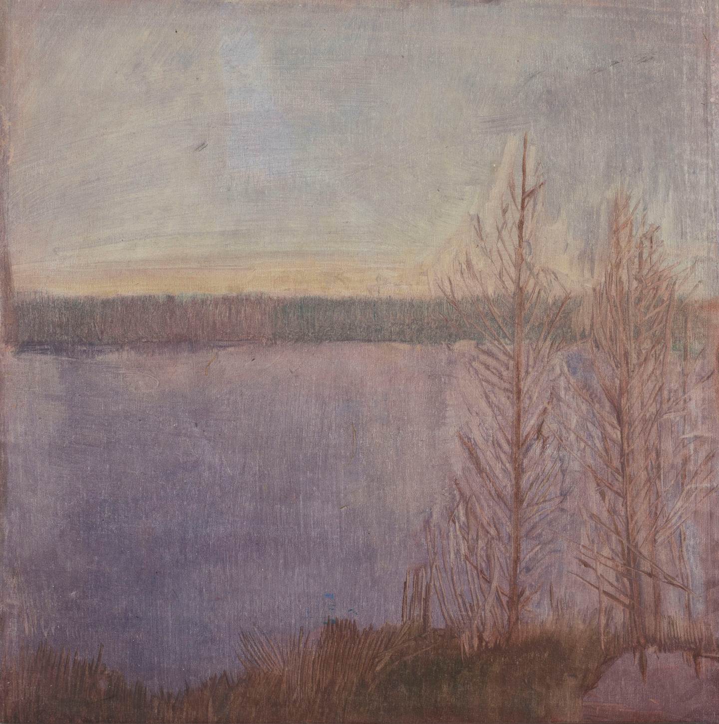 Two trees by a lake in Sweden, original Paisaje Petróleo Pintura de Taha Afshar