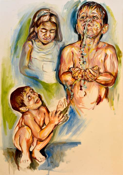 Brota, bebe, jorra., original Human Figure Acrylic Painting by Elizabeth  Leite