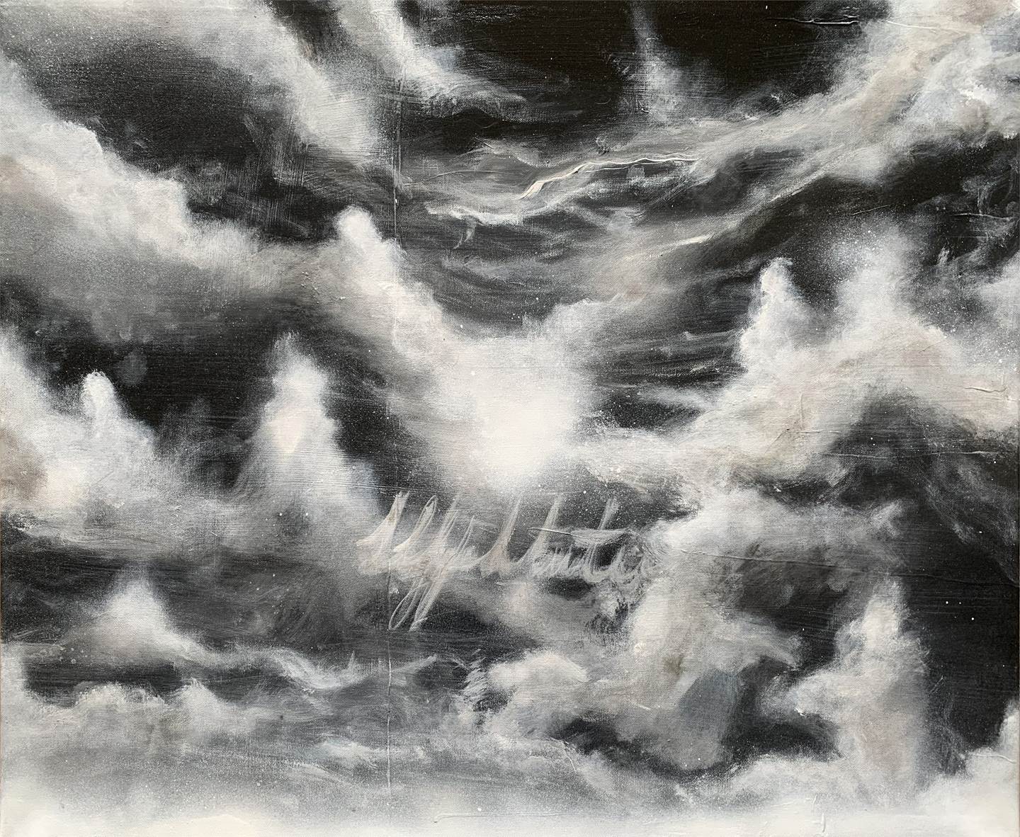 Clouds, original B&W Acrylic Painting by Qiao Xi
