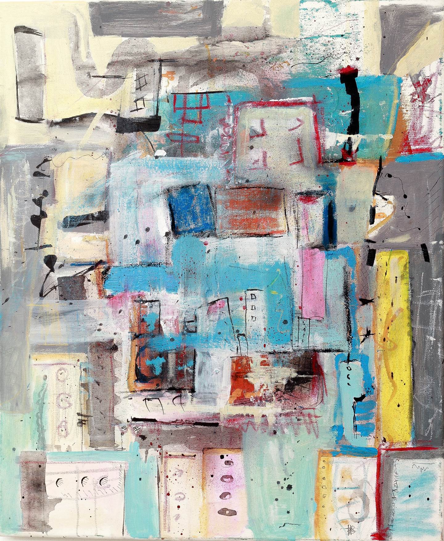 Portrait of a city in Spring, original Abstract Acrylic Painting by Flavio Man