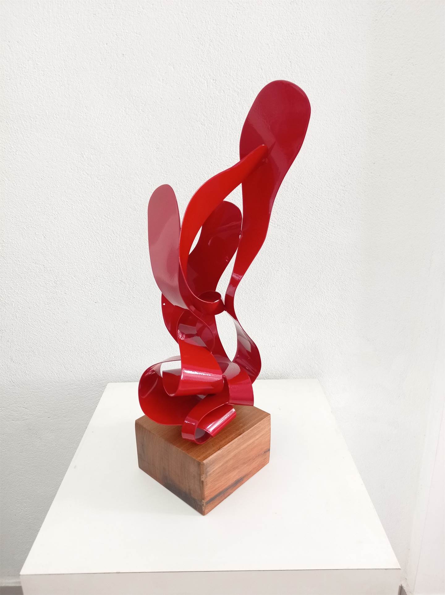 Chama Vermelha na Base de Madeira Reciclada, original La nature Le fer Sculpture par Antonio Spinosa  Barbosa Neto