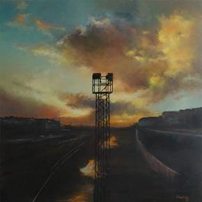 Atardecer desde el parque del agua, Pintura Óleo Paisagem original por TOMAS CASTAÑO