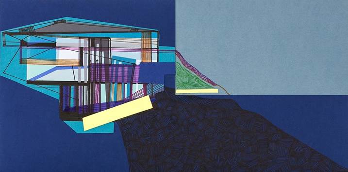 Casa de partida #7, original Geometric Collage Drawing and Illustration by Ana Pais Oliveira