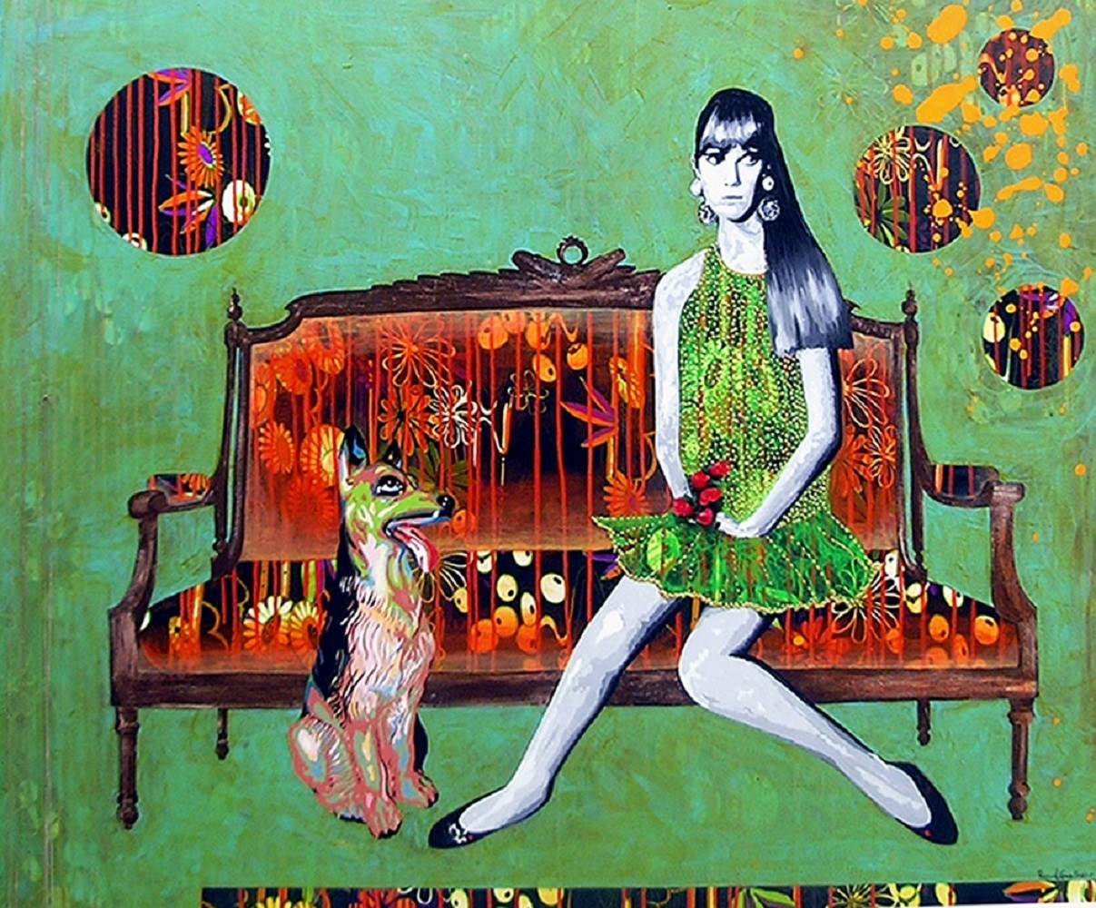 A espera, original Woman Acrylic Painting by Raquel Gralheiro