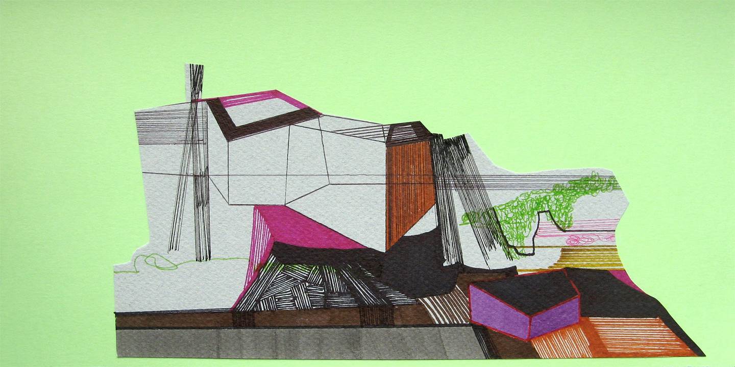 Casa de partida #18, original Geometric Collage Drawing and Illustration by Ana Pais Oliveira