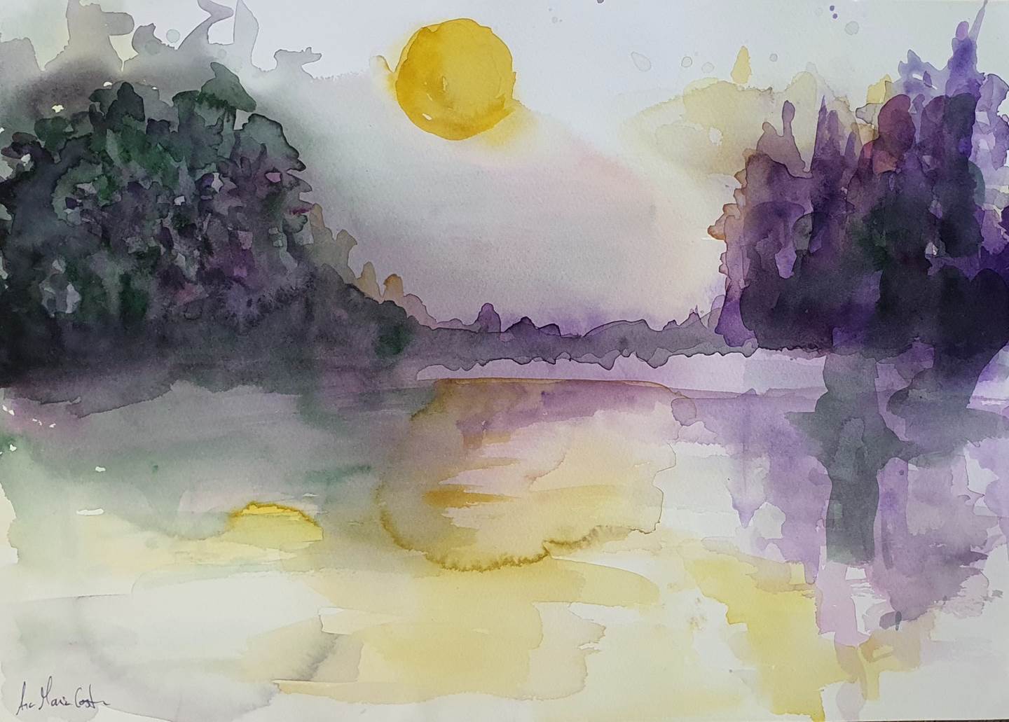 O sublime na solitude- série , original Human Figure Watercolor Painting by Ana Maria Costa