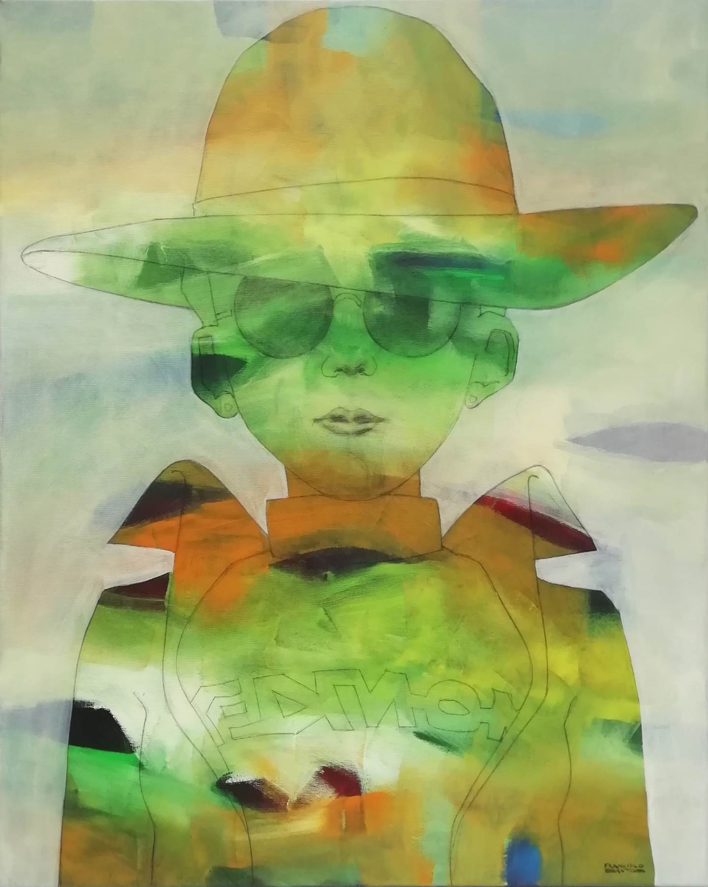 Rapariga com chapéu 2, original Portrait Acrylic Painting by Francisco Santos