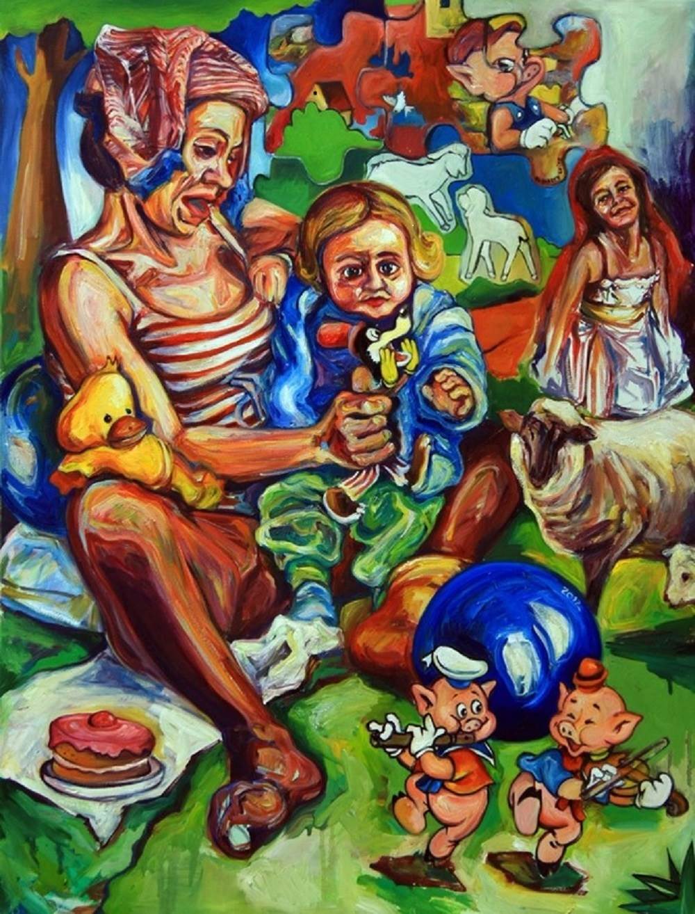 APANHEI O LOBO MAU, Pintura Óleo Minimalista original por Elizabeth  Leite