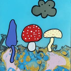 Mushrooms and the cloud, original Animals Acrylic Painting by Mario Louro