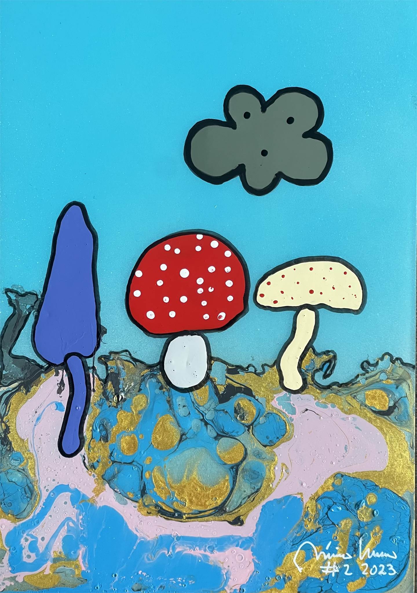 Mushrooms and the cloud, original Animales Acrílico Pintura de Mario Louro