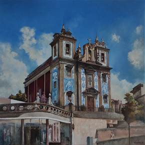 Iglesia de San Ildefonso-Porto, original Landscape Oil Painting by TOMAS CASTAÑO