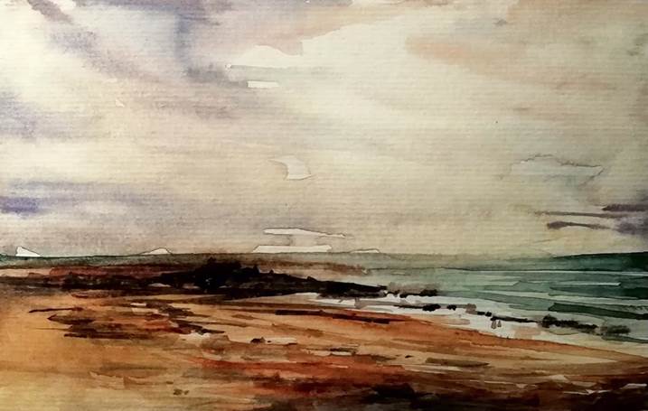Praia, a-ver-o-mar, original Landscape Paper Painting by Sérgio Pimenta
