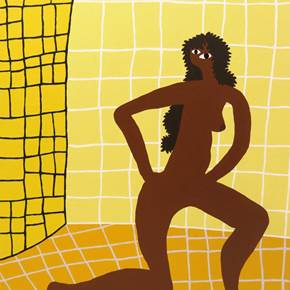 Mosaico amarelo e uma mulher a olhar para ti, original Abstract Acrylic Painting by Hugo Castilho