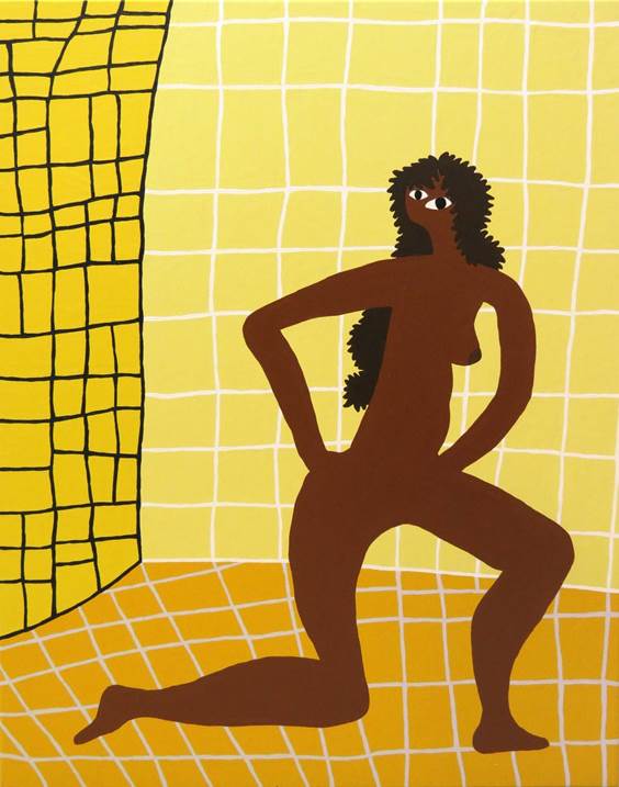 Mosaico amarelo e uma mulher a olhar para ti, original Abstract Acrylic Painting by Hugo Castilho