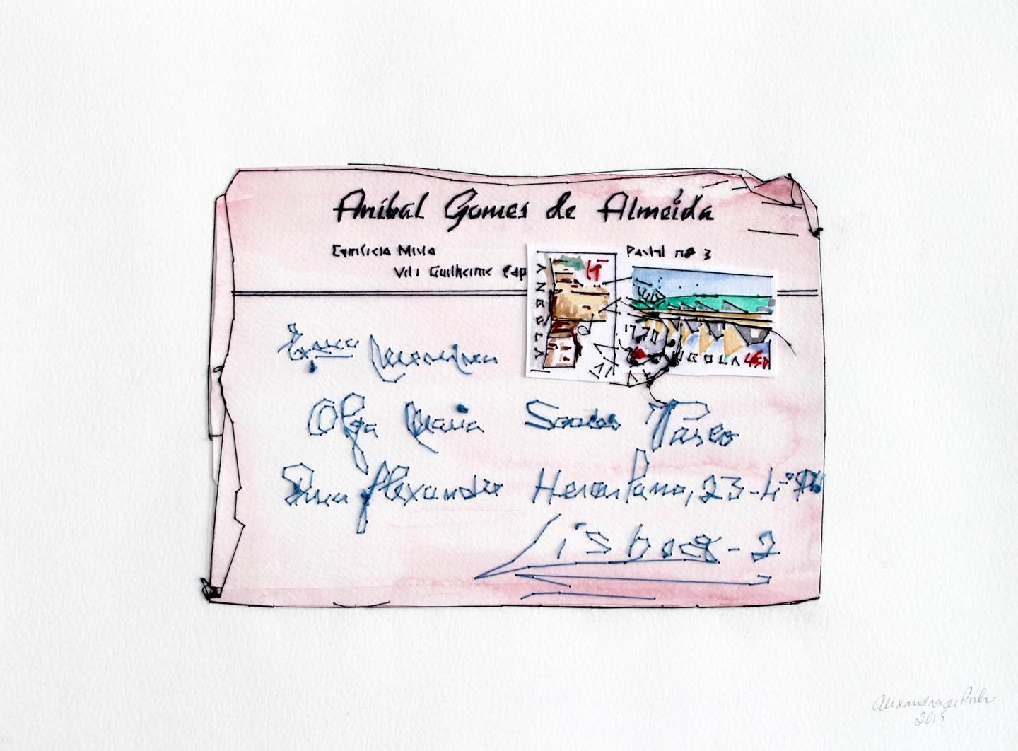 Carta de Angola, original Minimalista Acuarela Dibujo e Ilustración de Alexandra de Pinho