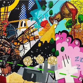 Qué viene! Qué viene!, original Animals Mixed Technique Painting by Rafa López