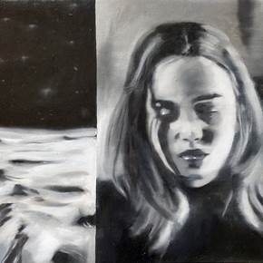 Portrait / planet surface, original Minimalist Oil Painting by Qiao Xi