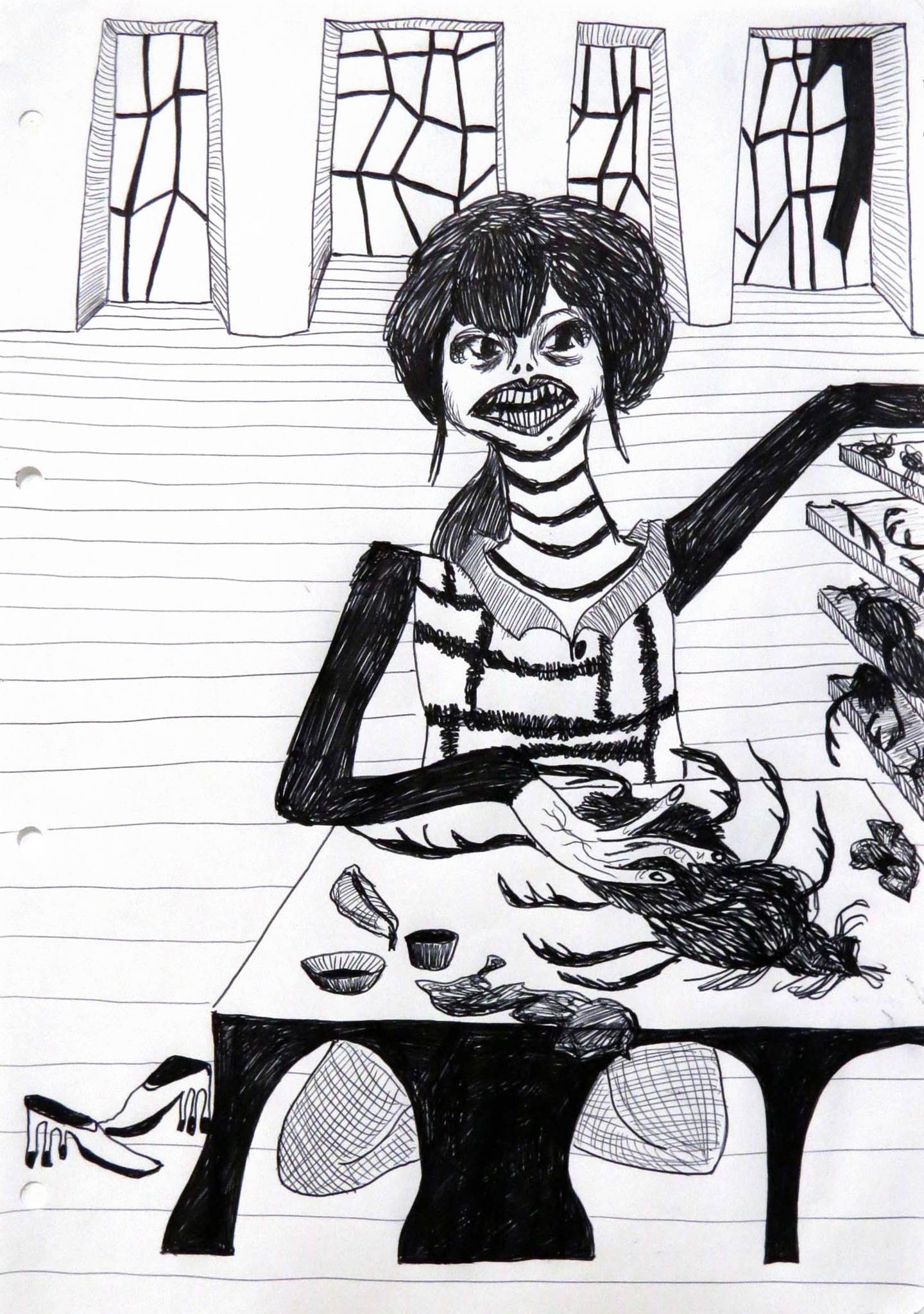36. A costureira, original Human Figure Pen Drawing and Illustration by Hugo Castilho