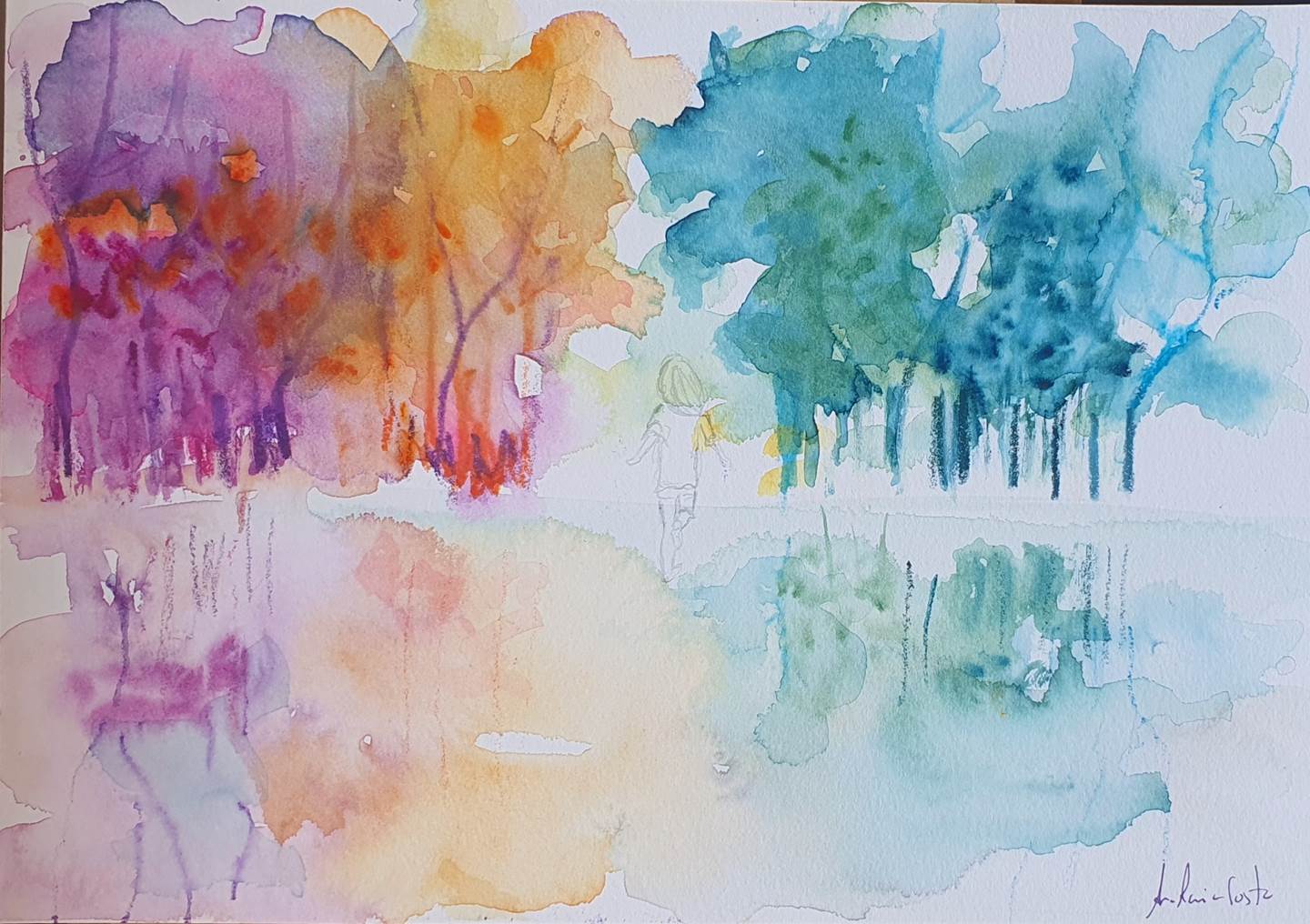 O sublime na solitude- série , original Human Figure Watercolor Painting by Ana Maria Costa